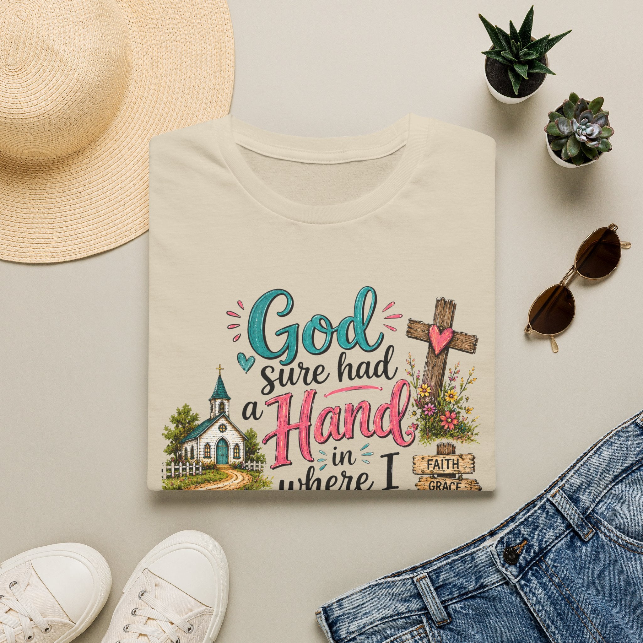 God Sure Had a Hand in Where I Landed Tee | Christian Faith Shirt | Blessed Apparel PREORDER