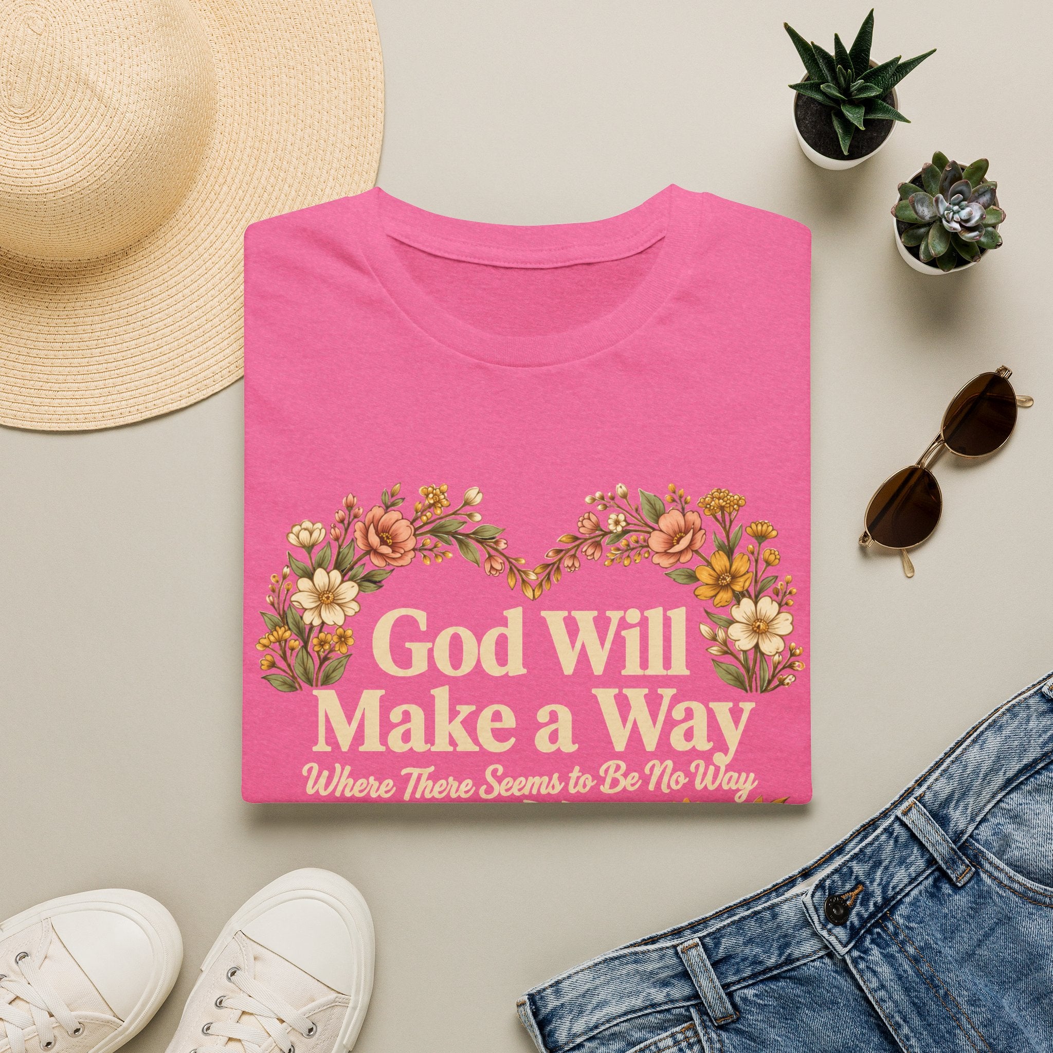 God Will Make A Way Where There Seems To Be No Way – Floral Heart Christian Tee