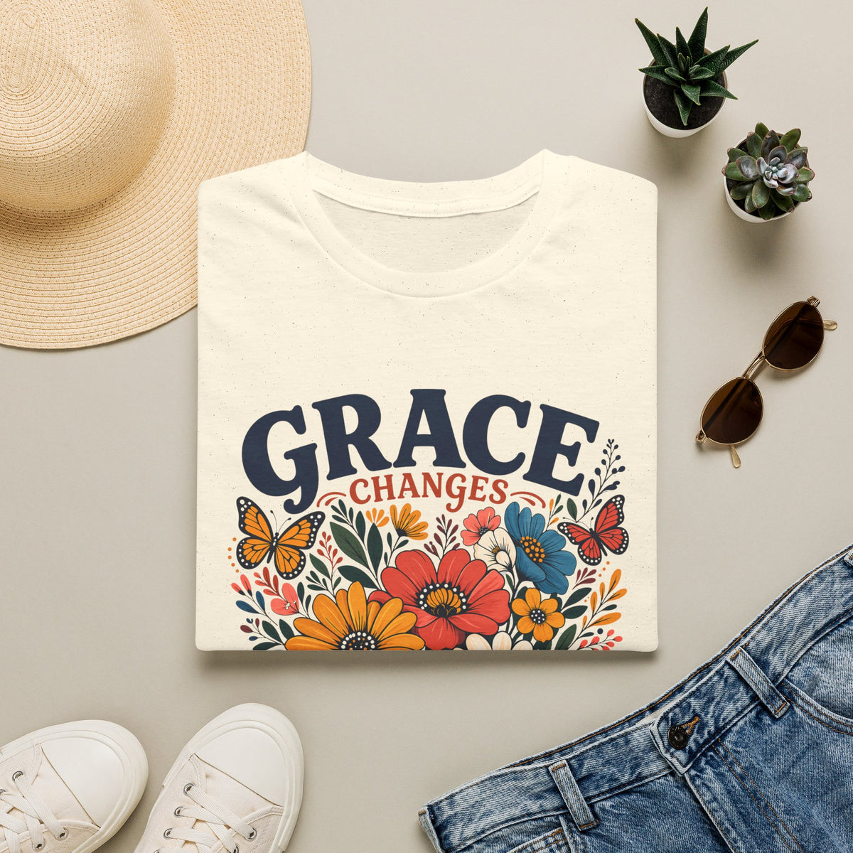 Grace Changes Everything - Floral Vintage T-Shirt