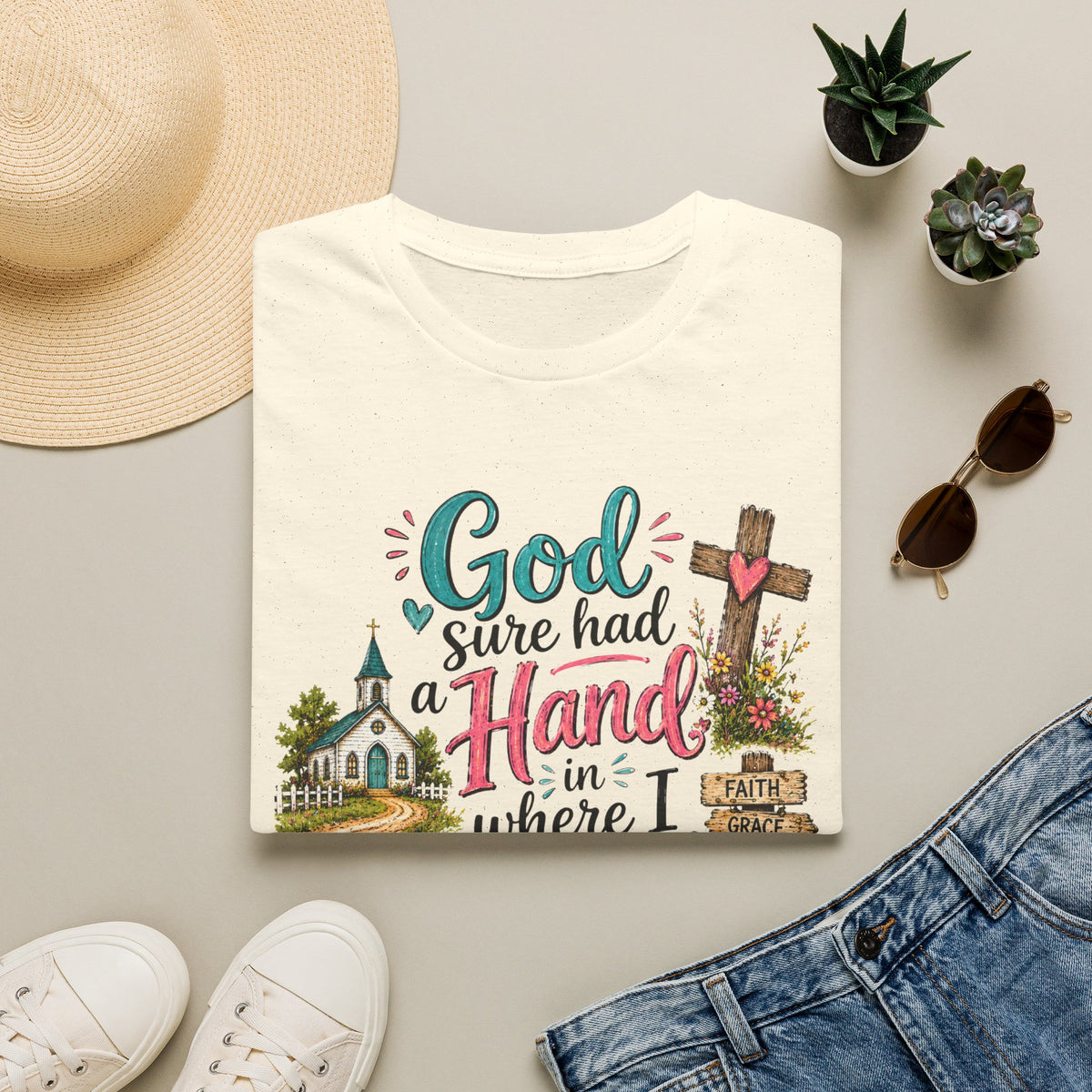 God Sure Had a Hand in Where I Landed Tee | Christian Faith Shirt | Blessed Apparel PREORDER