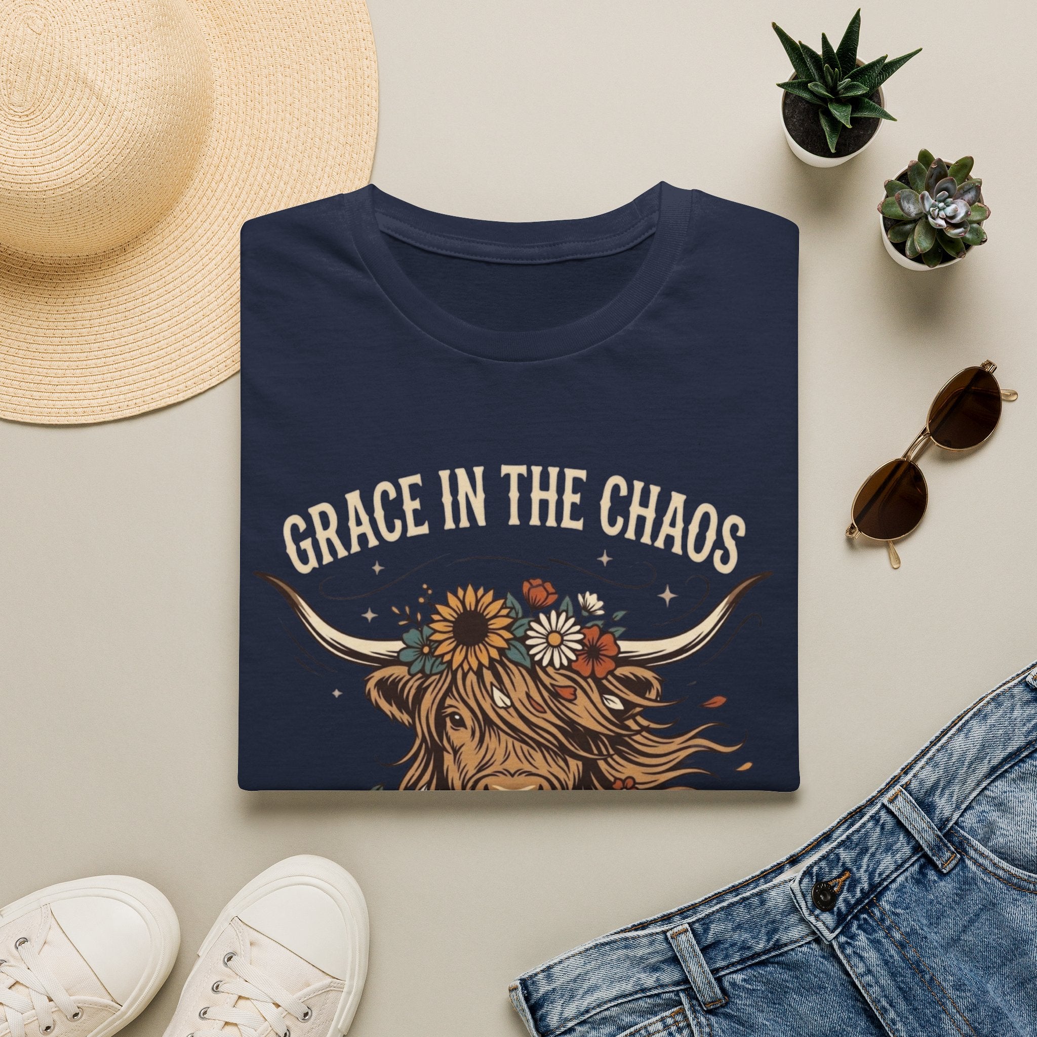 Grace in the Chaos | Highland Cow Tee