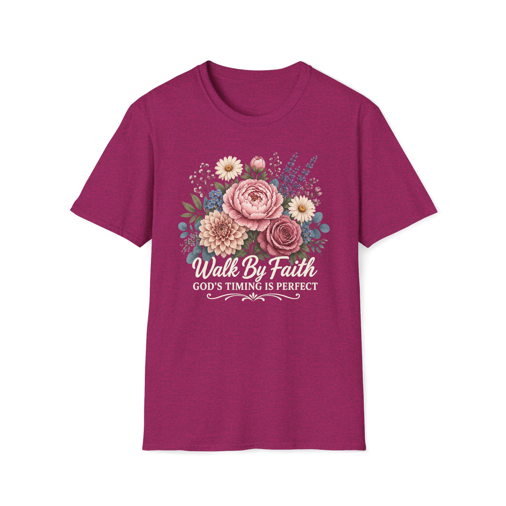 Walk By Faith God's Timing Is Perfect – Floral Bouquet Christian Tee for Women
