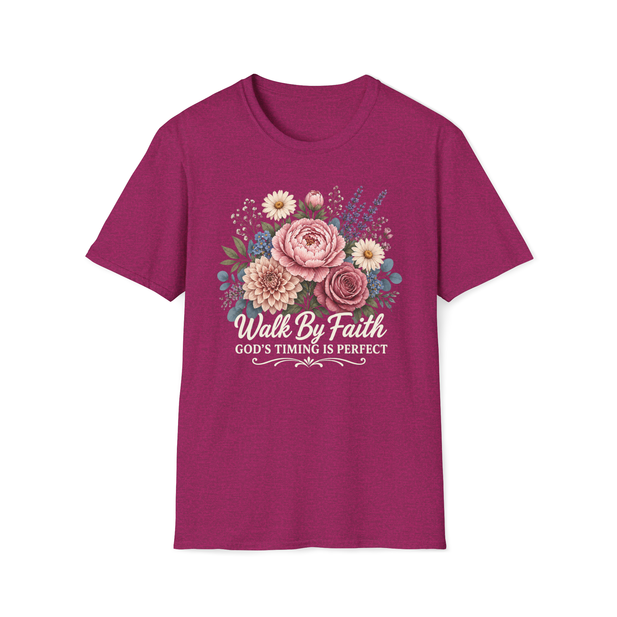 Walk By Faith God's Timing Is Perfect – Floral Bouquet Christian Tee for Women