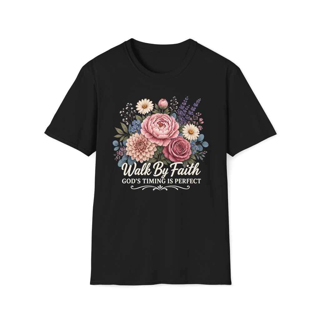 Walk By Faith God's Timing Is Perfect – Floral Bouquet Christian Tee for Women
