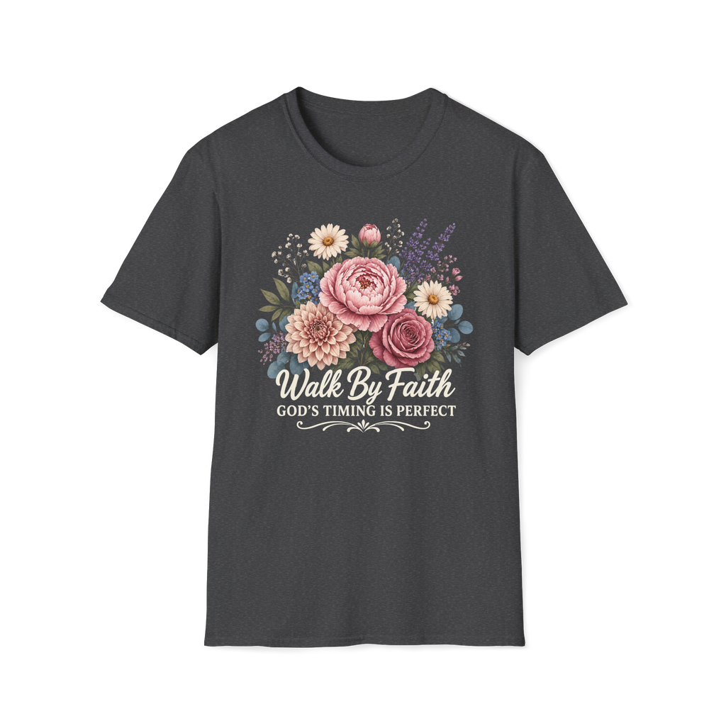 Walk By Faith God's Timing Is Perfect – Floral Bouquet Christian Tee for Women