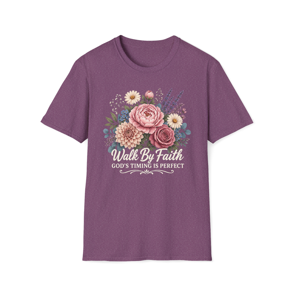 Walk By Faith God's Timing Is Perfect – Floral Bouquet Christian Tee for Women
