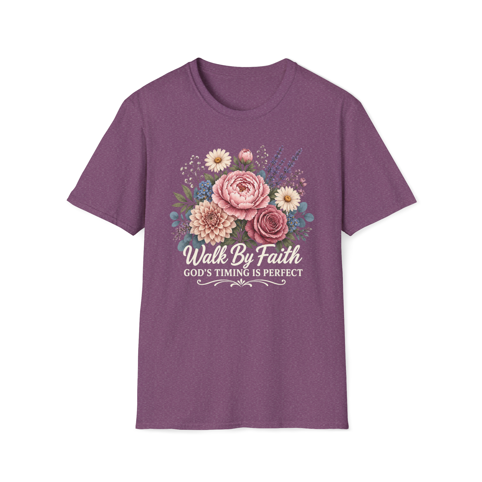 Walk By Faith God's Timing Is Perfect – Floral Bouquet Christian Tee for Women