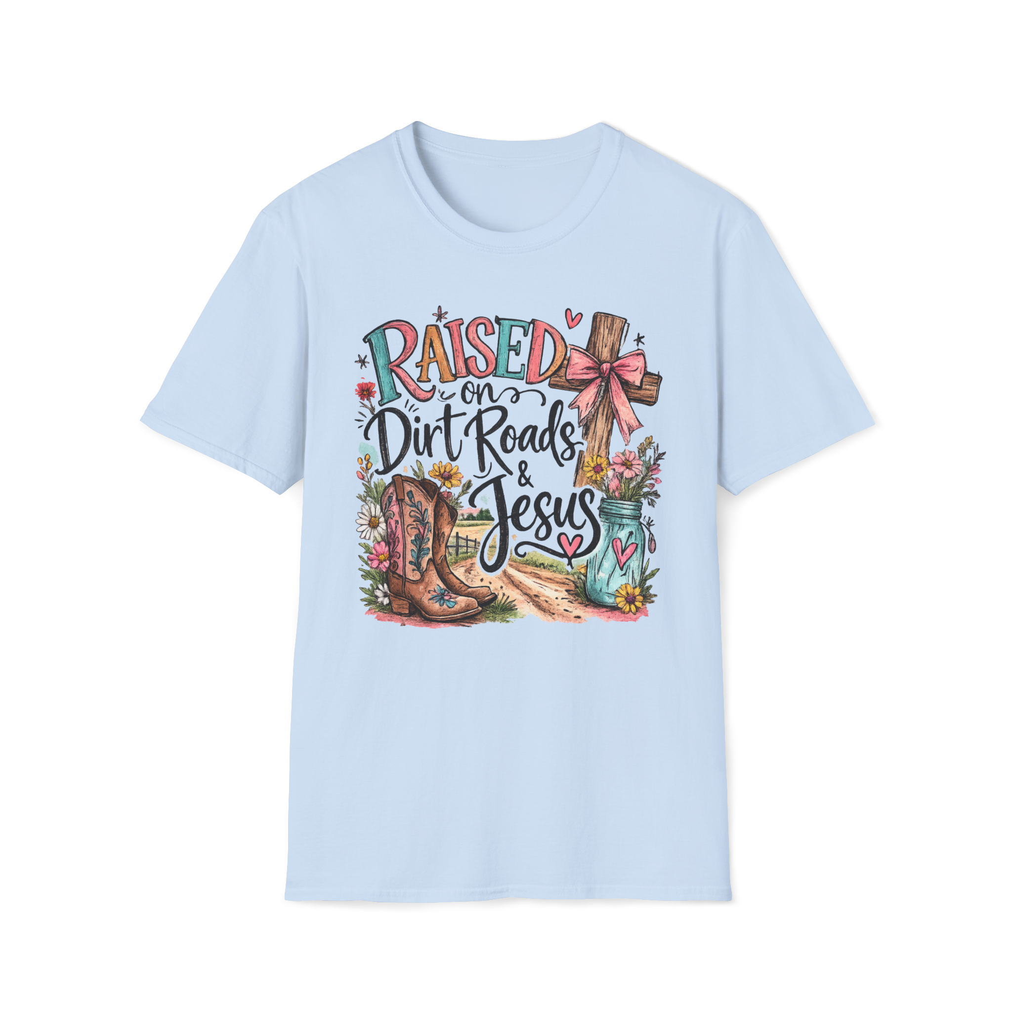 Raised on Dirt Roads & Jesus Tee | Christian Country Shirt | Faith Apparel PREORDER