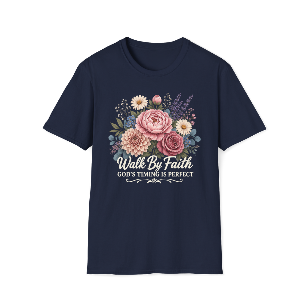 Walk By Faith God's Timing Is Perfect – Floral Bouquet Christian Tee for Women