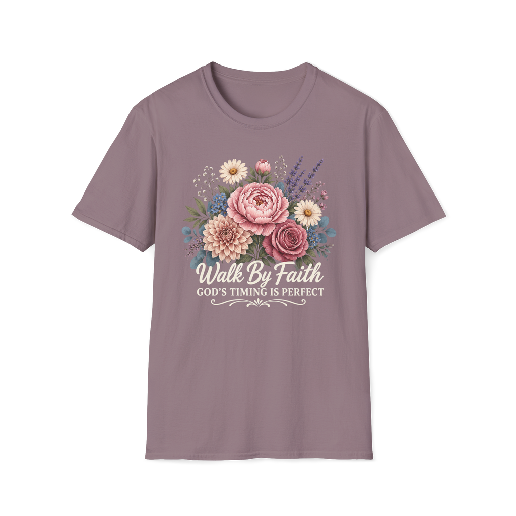 Walk By Faith God's Timing Is Perfect – Floral Bouquet Christian Tee for Women