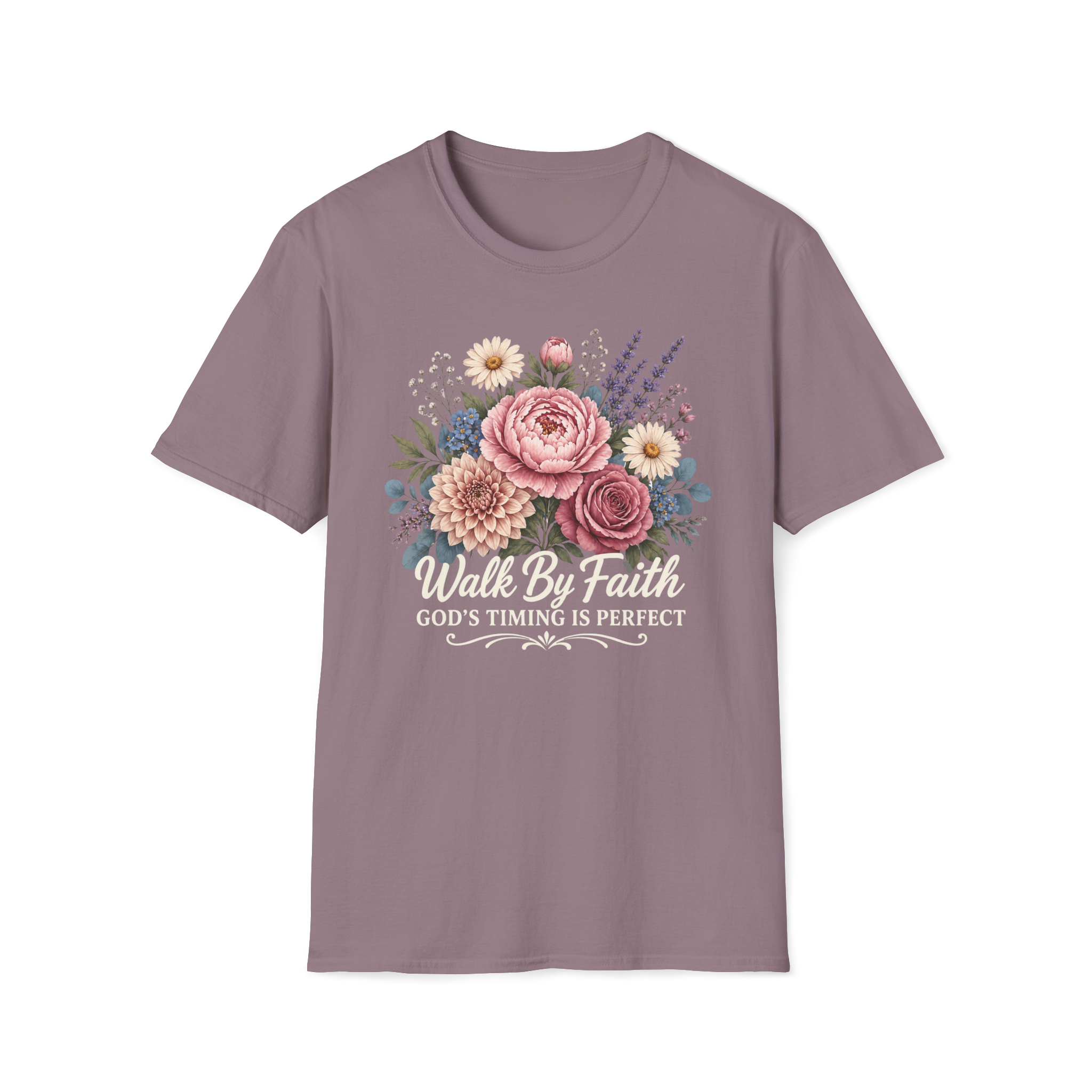 Walk By Faith God's Timing Is Perfect – Floral Bouquet Christian Tee for Women