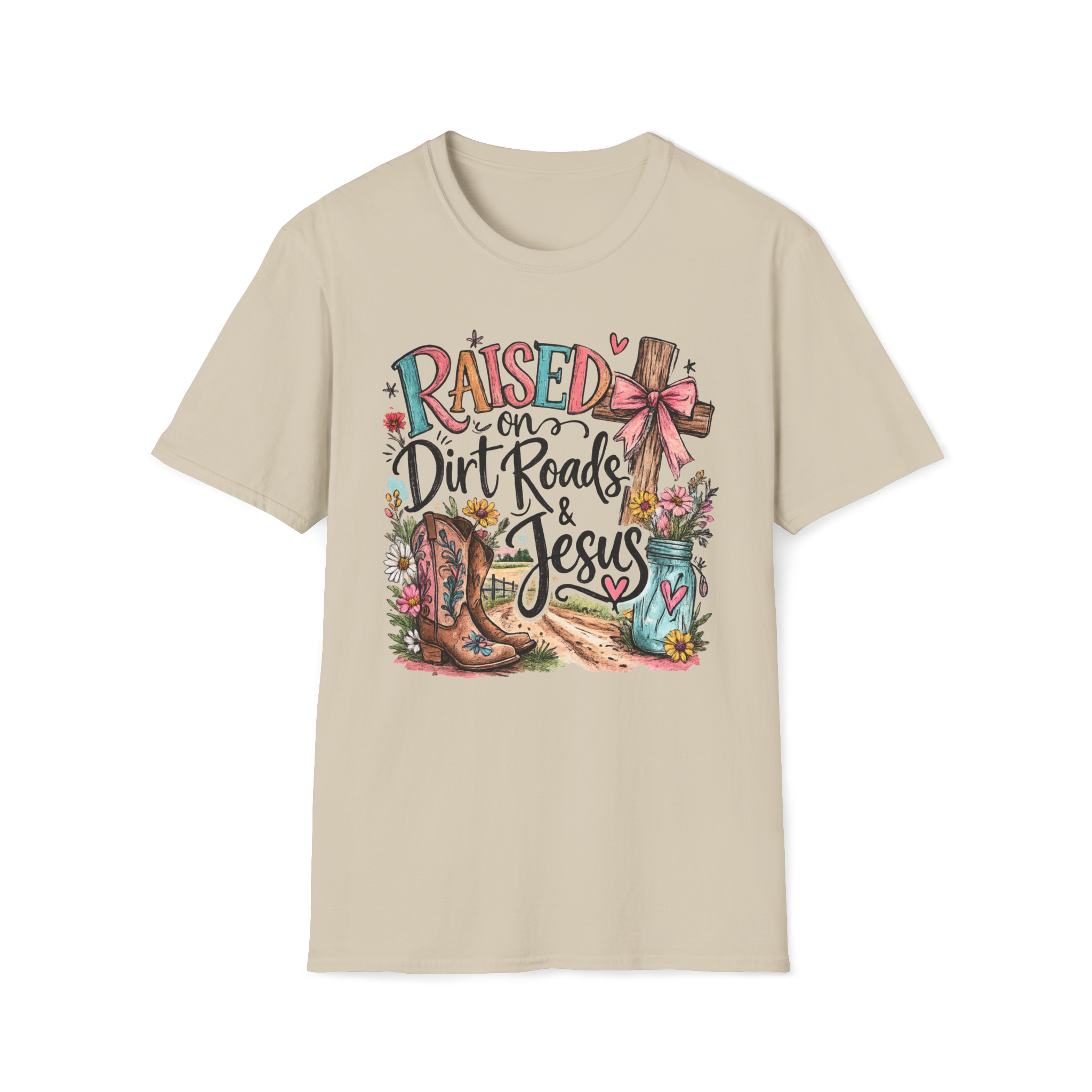 Raised on Dirt Roads & Jesus Tee | Christian Country Shirt | Faith Apparel PREORDER
