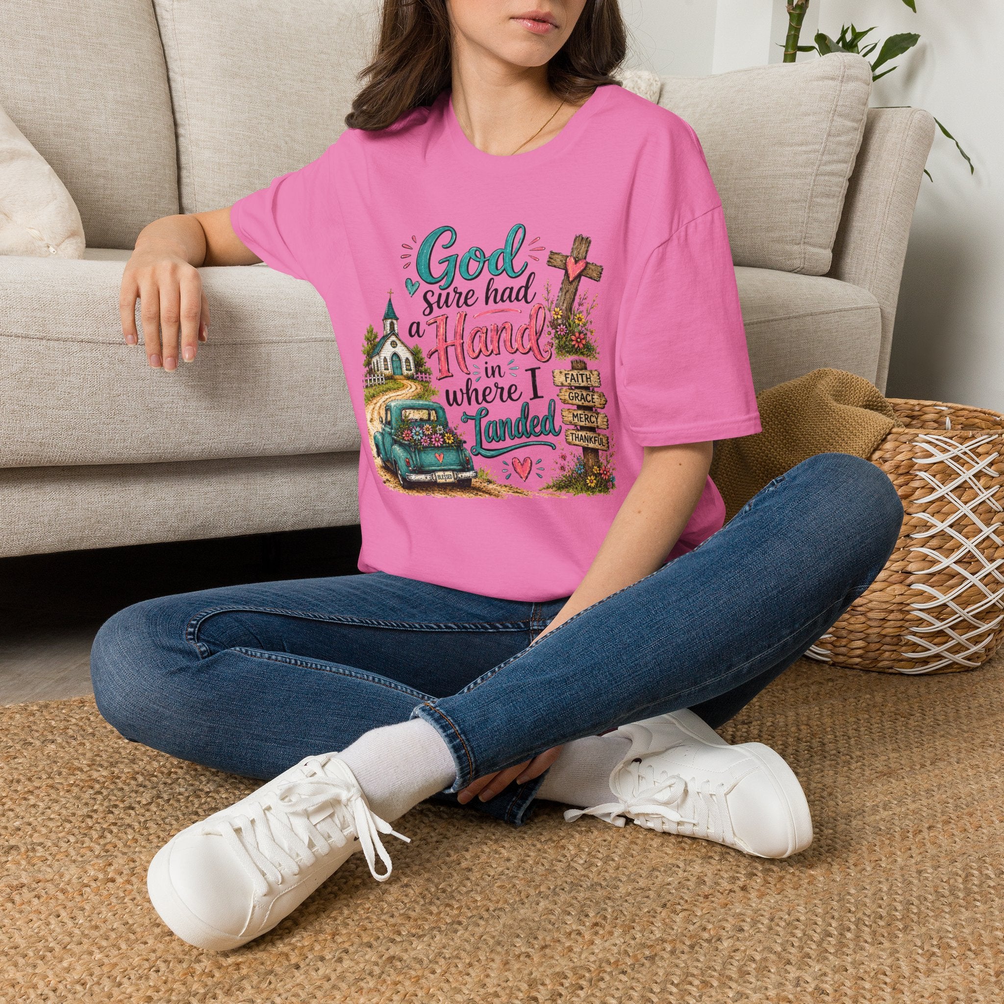 God Sure Had a Hand in Where I Landed Tee | Christian Faith Shirt | Blessed Apparel PREORDER