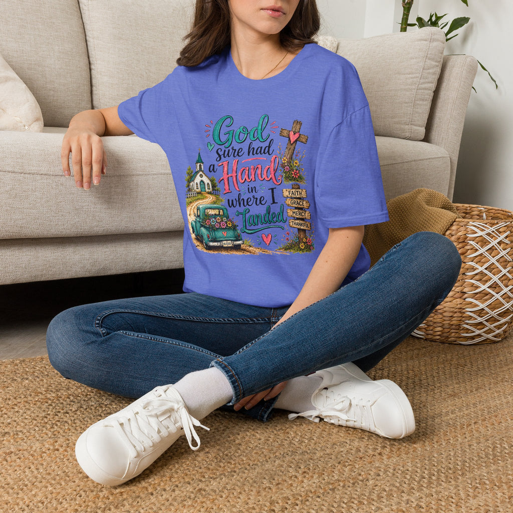 God Sure Had a Hand in Where I Landed Tee | Christian Faith Shirt | Blessed Apparel PREORDER