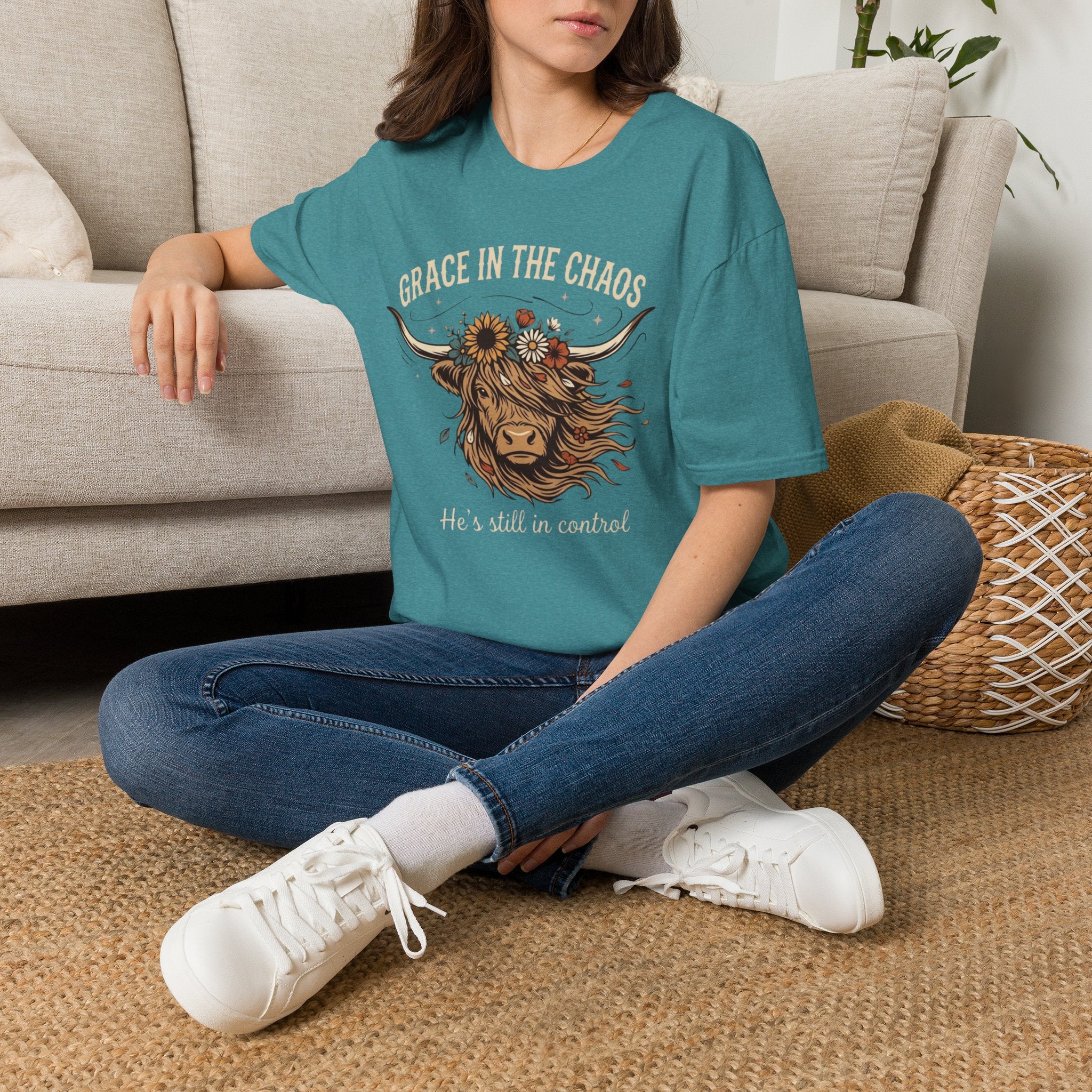 Grace in the Chaos | Highland Cow Tee