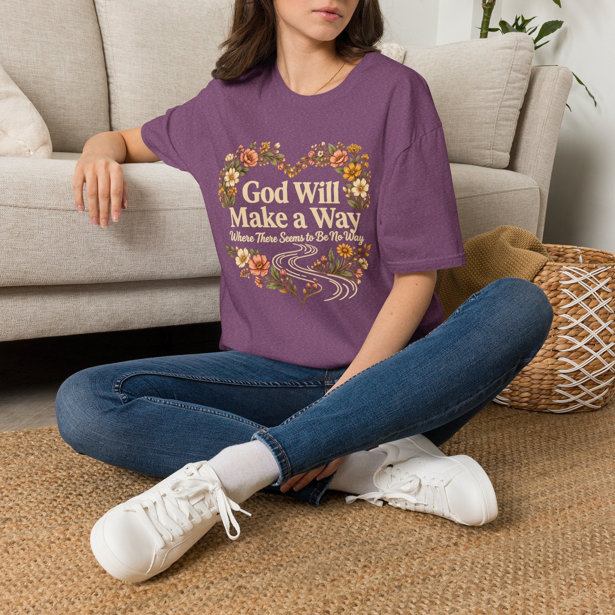 God Will Make A Way Where There Seems To Be No Way – Floral Heart Christian Tee