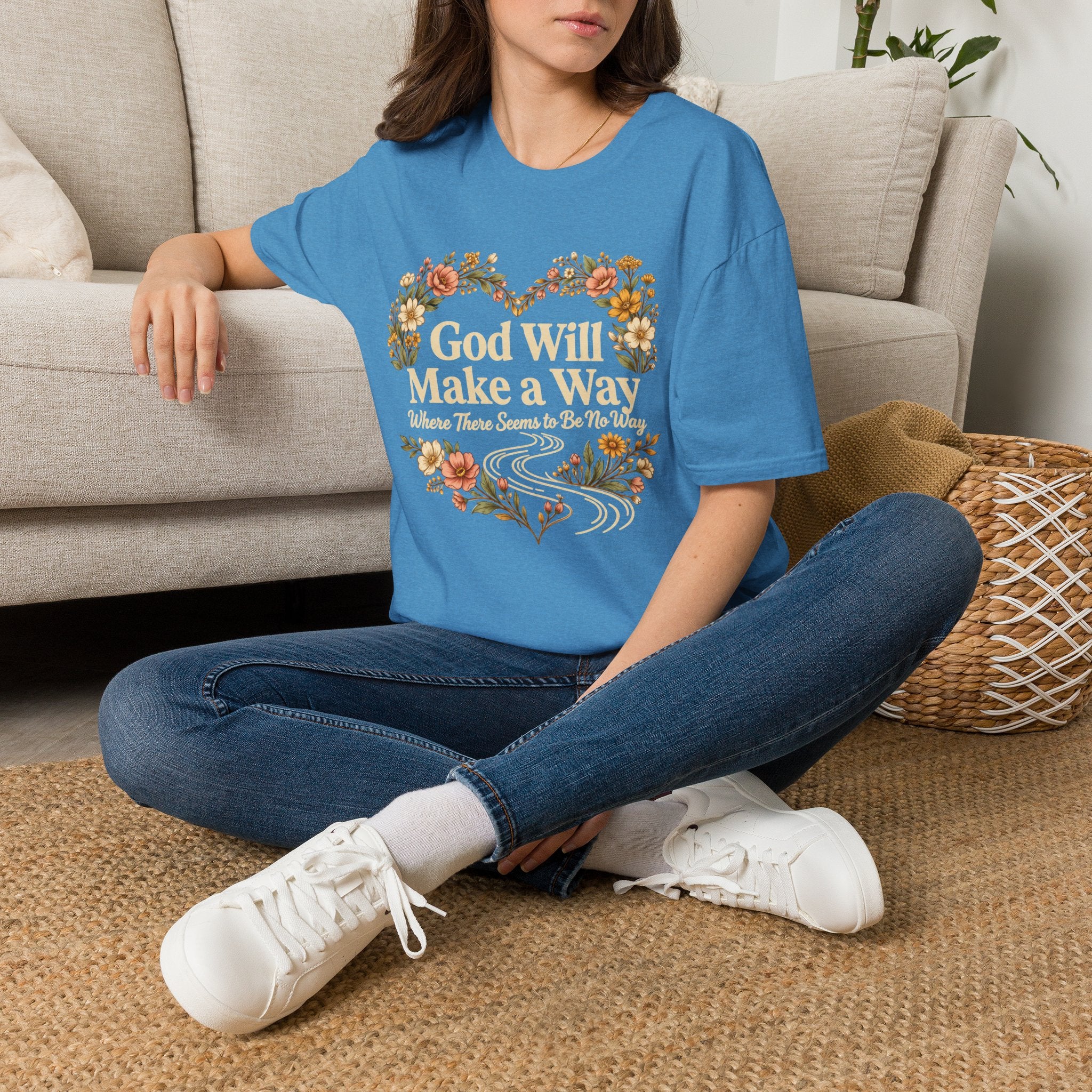 God Will Make A Way Where There Seems To Be No Way – Floral Heart Christian Tee