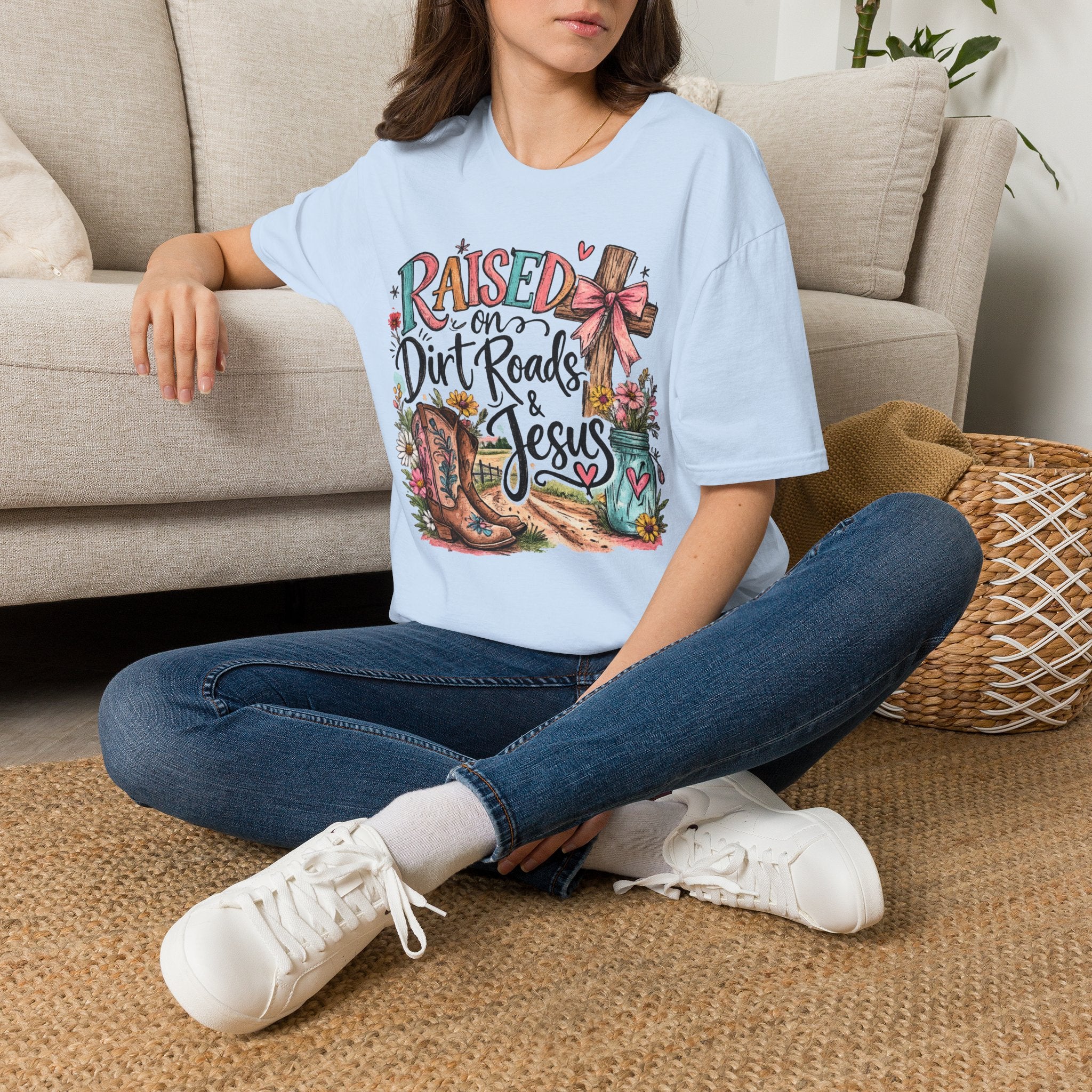 Raised on Dirt Roads & Jesus Tee | Christian Country Shirt | Faith Apparel PREORDER