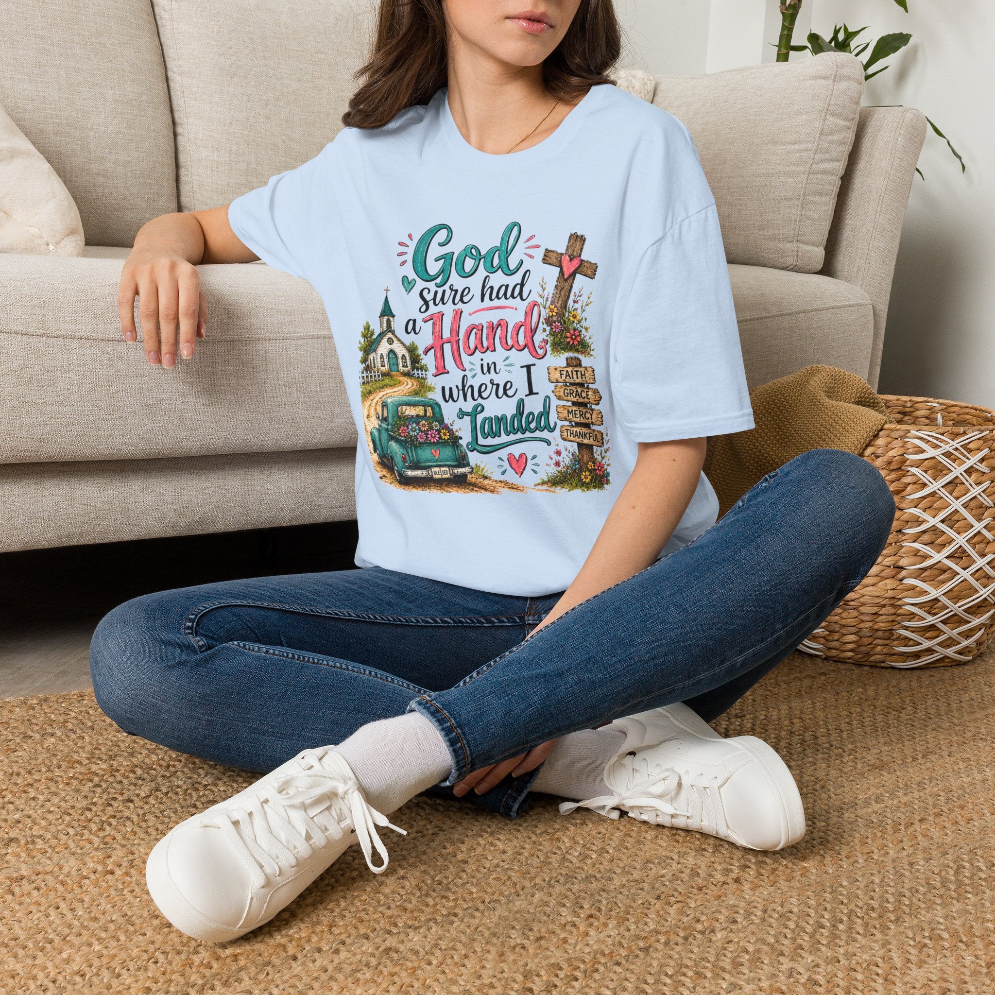 God Sure Had a Hand in Where I Landed Tee | Christian Faith Shirt | Blessed Apparel PREORDER