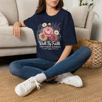 Walk By Faith God's Timing Is Perfect – Floral Bouquet Christian Tee for Women