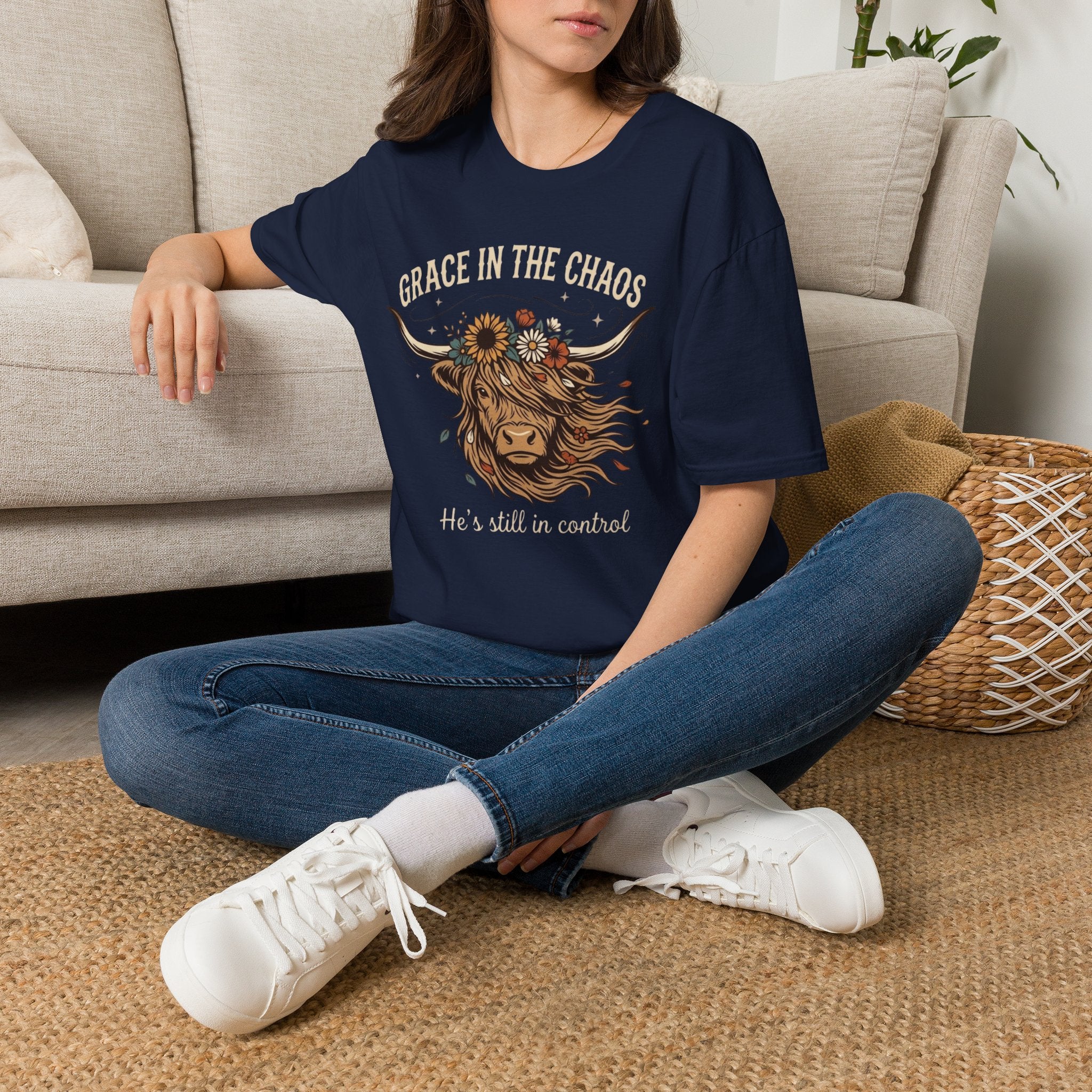 Grace in the Chaos | Highland Cow Tee