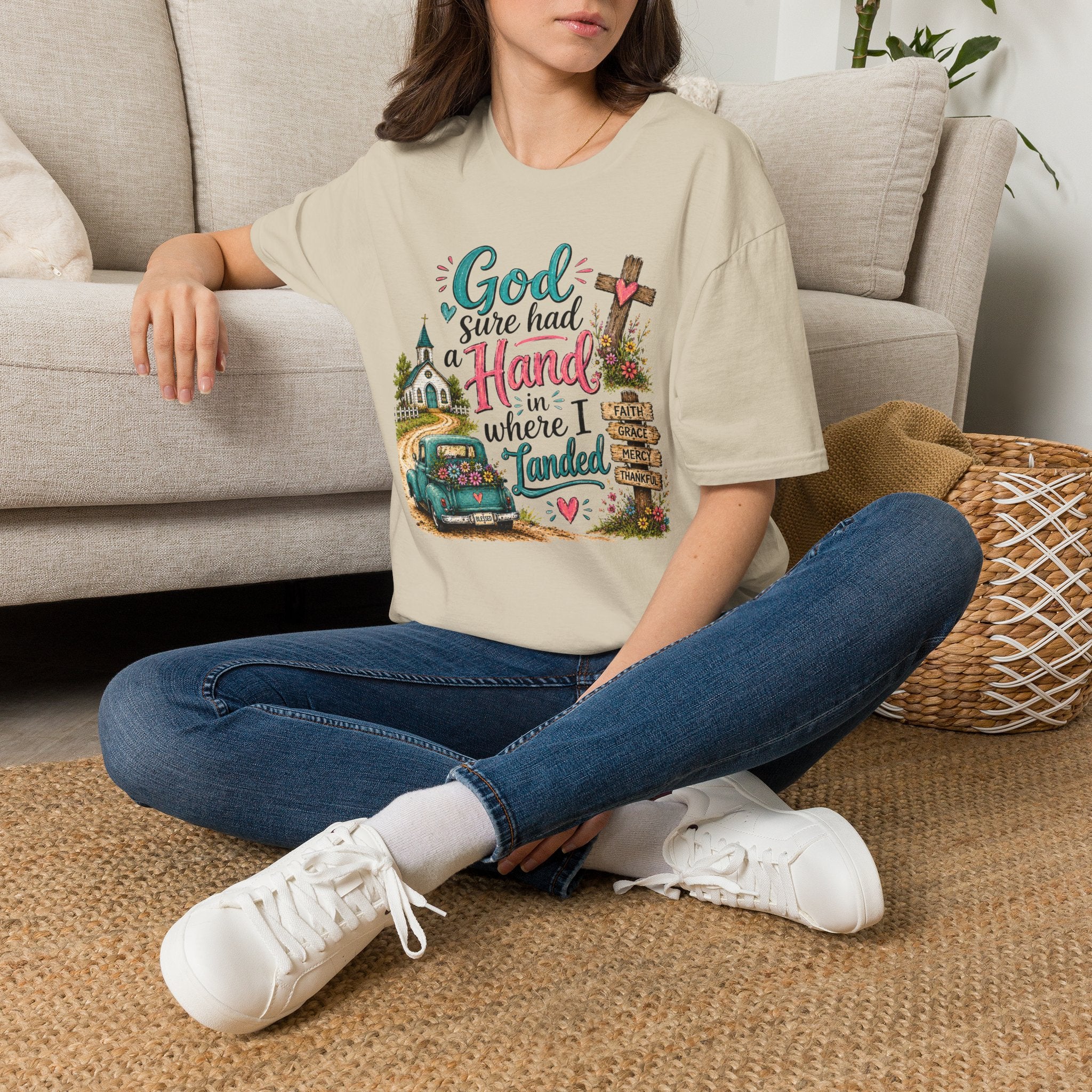 God Sure Had a Hand in Where I Landed Tee | Christian Faith Shirt | Blessed Apparel PREORDER